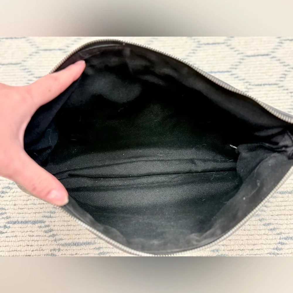 ALEXANDER WANG BLK/WHTE Woven Canvas Medium Pouch Clutch W/ BLK Leather Trim